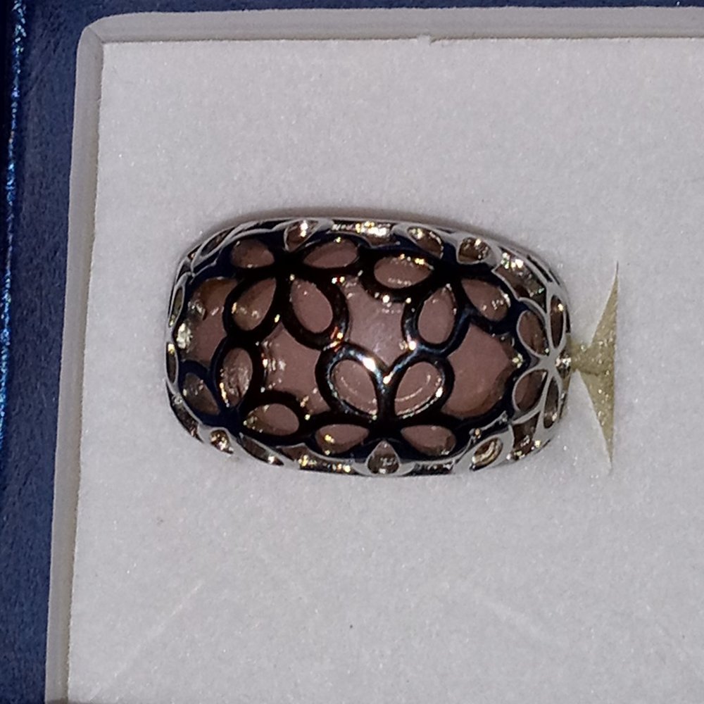 Floral Stainless and Rose Quartz ring 40%off is applied